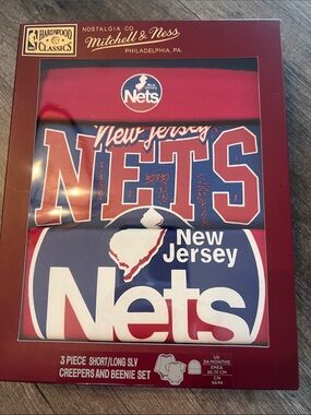 Mitchell & Ness New Jersey Nets Baby Set - Red, Navy & White